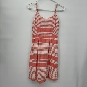 Gap XS Sun Dress Women Coral‎ White Striped Cotton Adjustable Strap V-Neck